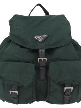 PRADA Backpack Nylon Green Silver Auth 170592A
